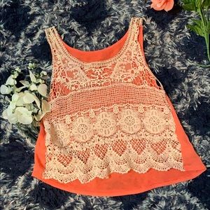 Sheer Tangerine Lace Top